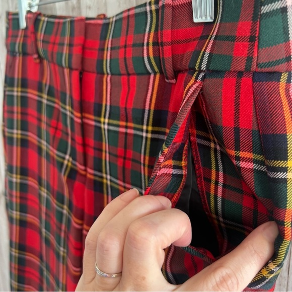 J. Crew Cameron Red Holiday Wool Blend Plaid Ankle Pants 8 - Picture 3 of 6